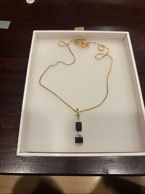Gold Necklace with Black Onyx Pendant - Women Jewelry